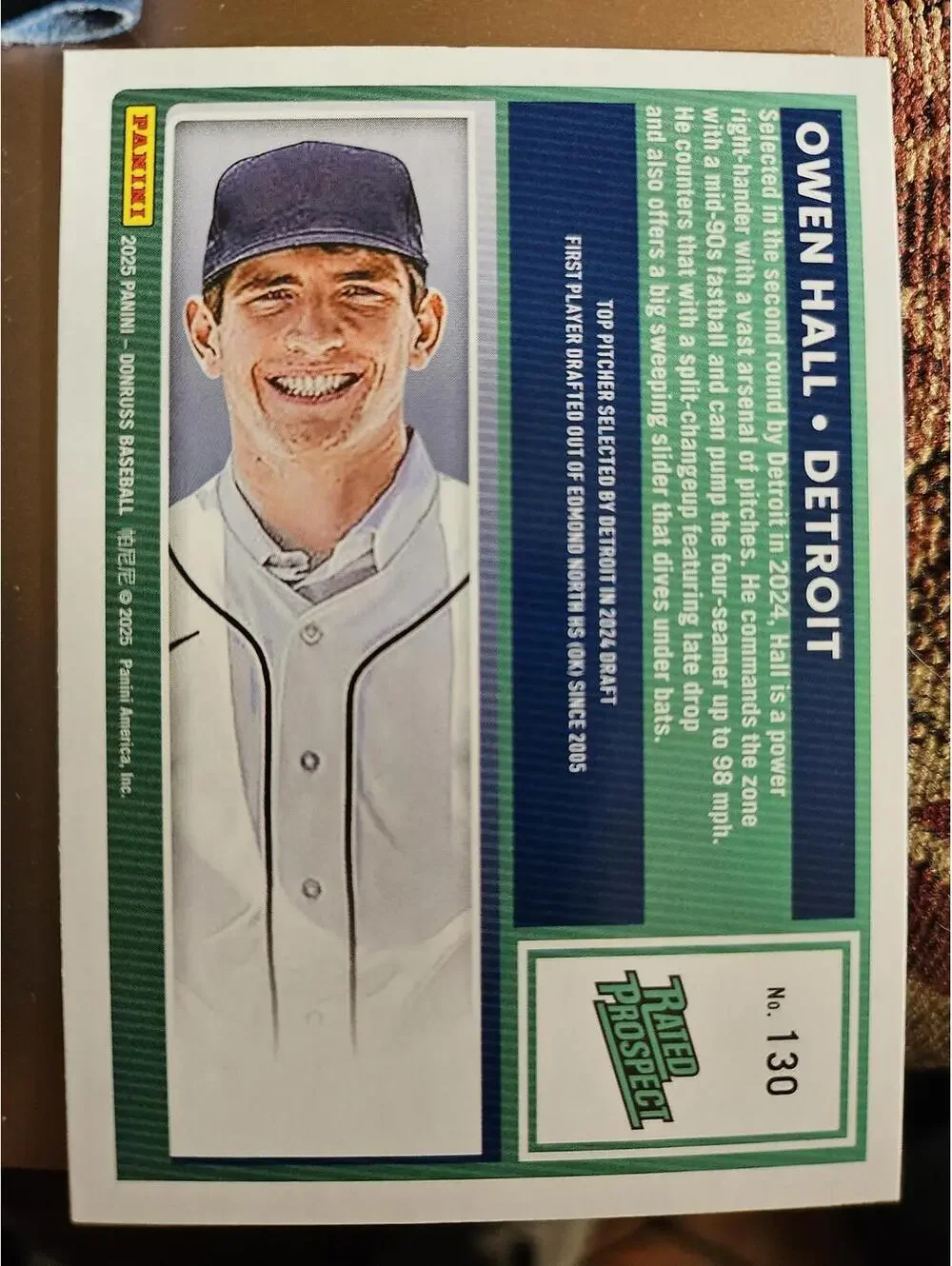 Owen Hall - 2025 Panini Donruss baseball - #130 - Tigers - RAW Mint